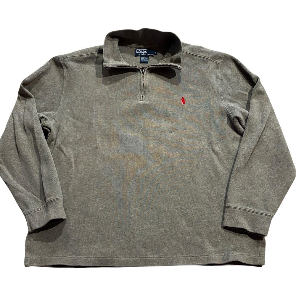 Vintage Polo Ralph Lauren Estate Rib 1/4 Zip Pullover Sage Green Cotton Large*